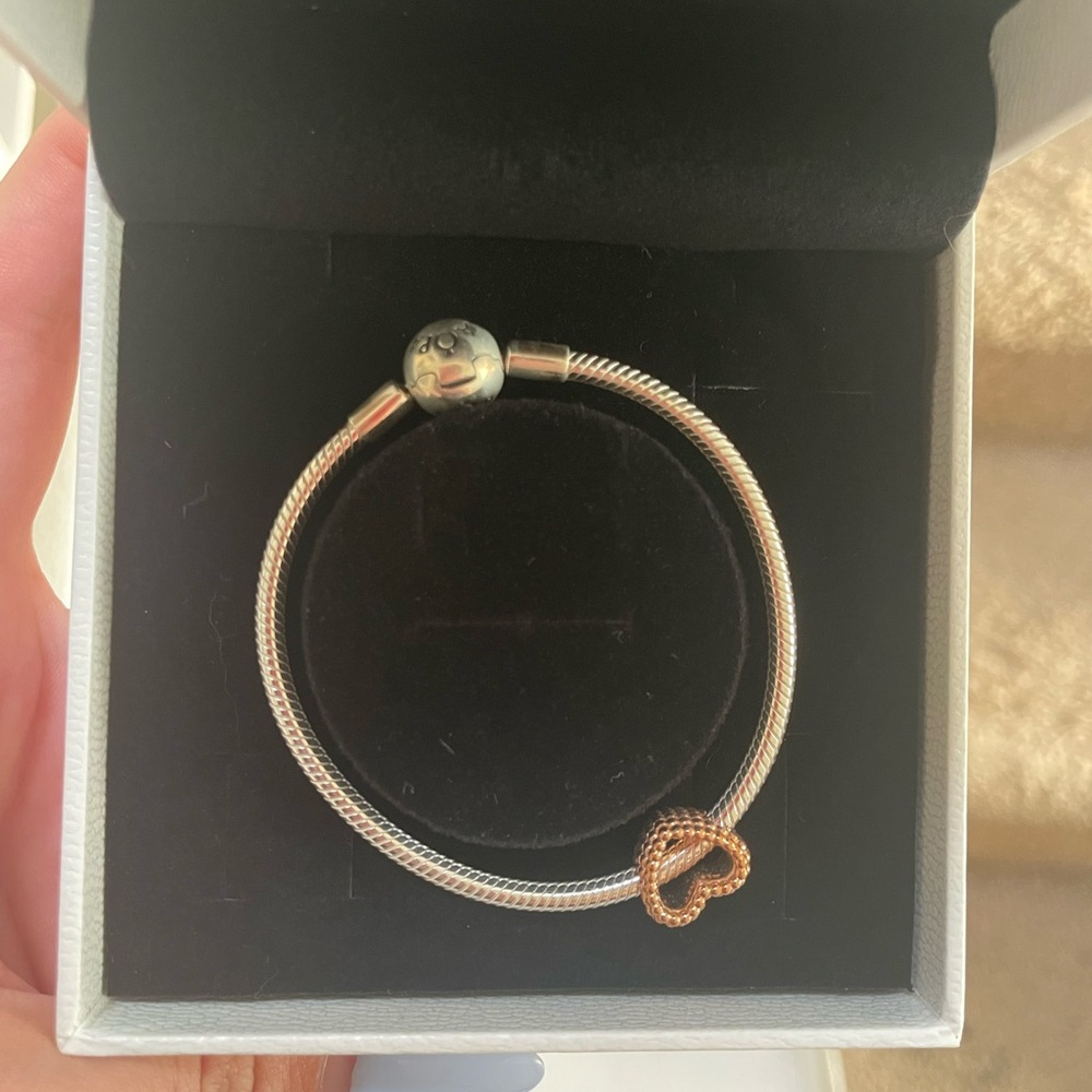 Pandora Beaded Open Heart Rose Gold Charm - Picture 3 of 3